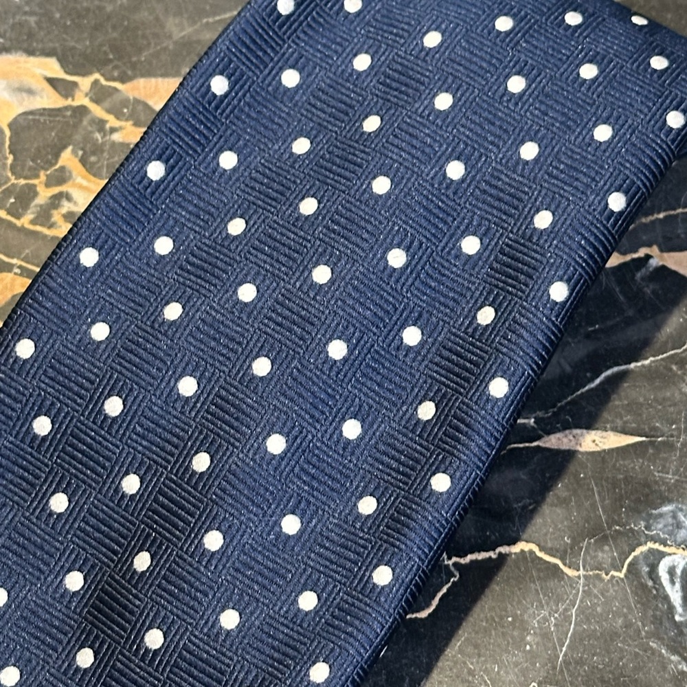 Bartolini Collection Navy Blue Polka Dot Silk Tie - Picture 5 of 9